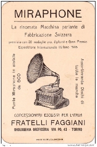 Miraphone, la machine parlante renommée de marque suisse, représentant exclusif pour l'Italie Fratelli Faggiani, Torino